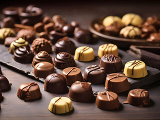 Variety chocolate pralines.
