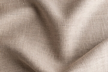 Natural linen background, wavy beige textile - 733417414