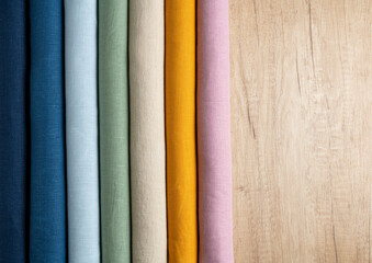 Colorful linen textile rolls in store - 733417432