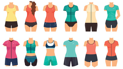 Different types of women sport clothes: Soli - obrazy, fototapety, plakaty