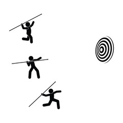 Fototapeta na wymiar people aiming at target, javelin thrower icon, achieving goal illustration