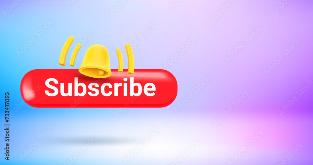 Poster Subscribe button with icons. Vector 3d banner with copy space