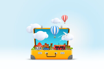 Travel bag vector illustration. Vacation design concept. 3d vector illustration