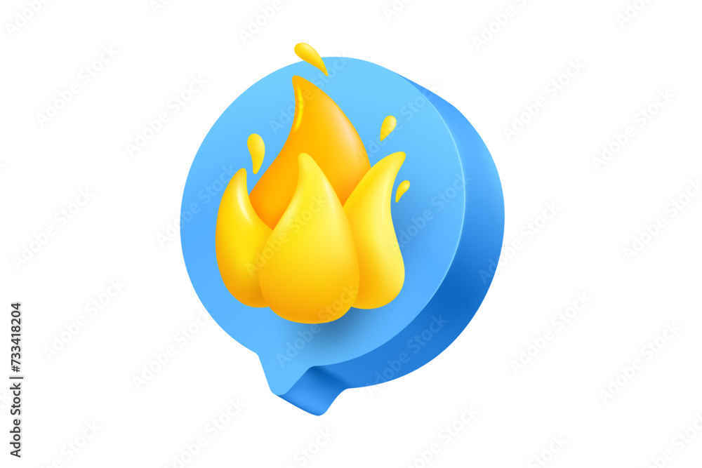 Poster speech bubble with flame on white background. 3d vector illustration