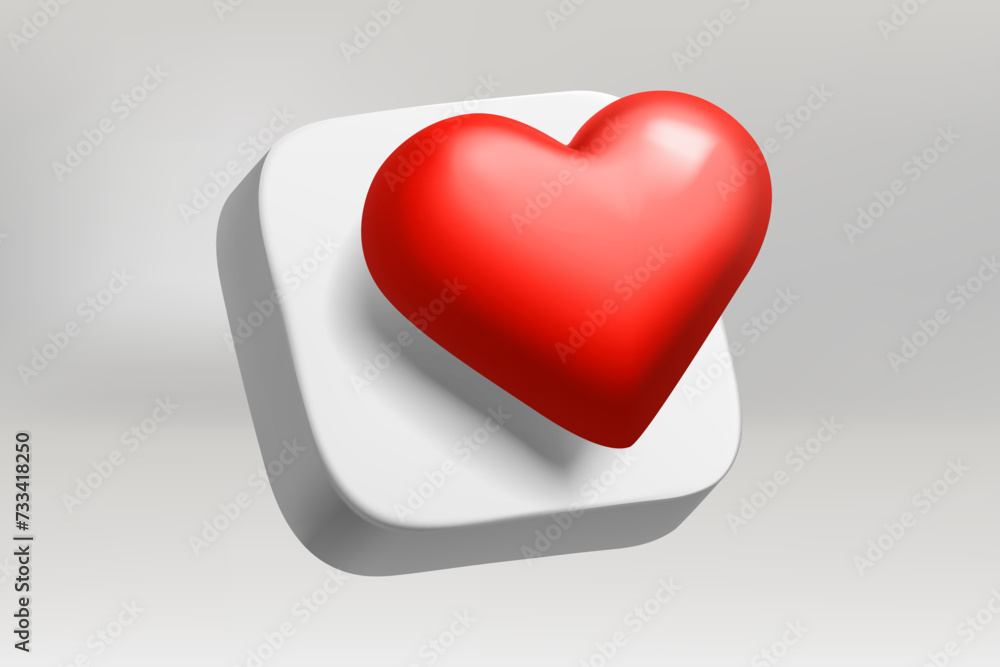 Leinwandbilder internet application button with red heart on grey background. 3d vector illustration