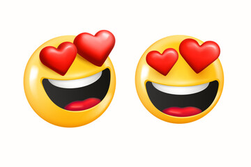 Emoji with hearts eyes on white background. 3d vector illustration