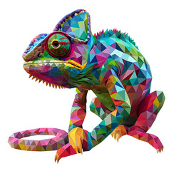Colorful low poly design of a chameleon on a white background - obrazy, fototapety, plakaty