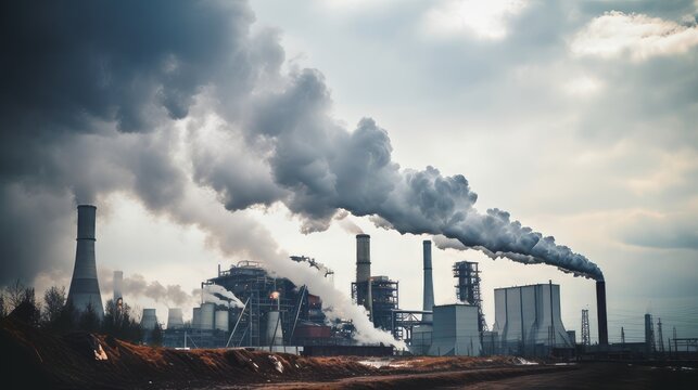 A close up of a factory releasing harmful pollutants into the air