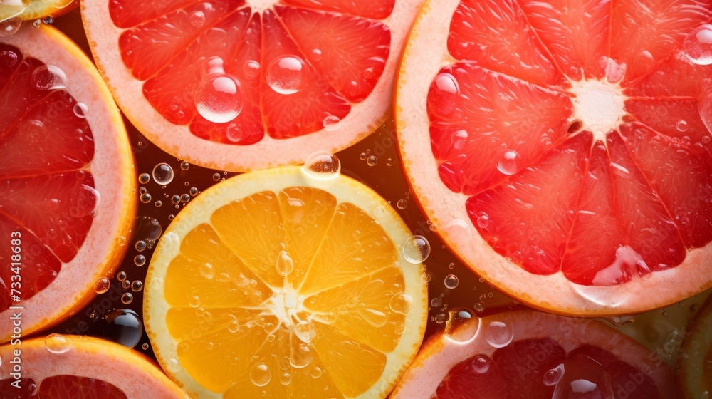 Poster a grapefruit segment creating a citrusy burst in a citrus fruit salad