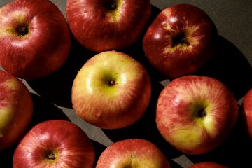Fresh red apples. Delicious and juicy apples from the garden. Vegan vitamin nutrition concept.
