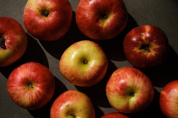 Fresh red apples. Delicious and juicy apples from the garden. Vegan vitamin nutrition concept.