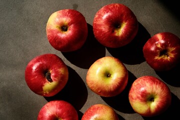 Fresh red apples. Delicious and juicy apples from the garden. Vegan vitamin nutrition concept.