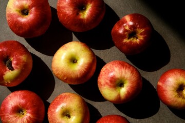 Fresh red apples. Delicious and juicy apples from the garden. Vegan vitamin nutrition concept.