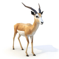 Stylized low poly gazelle model isolated on a white background