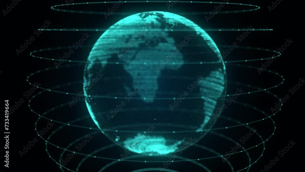 Aufkleber Global world network concept. Safety wireless network connection technology. Big data analytics and visualization. Science background with blue planet Earth. 3D rendering.