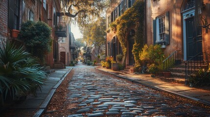 the charm of a historic district. cobblestone streets winding past quaint buildings