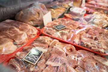 Frozen meat for sale in a supermarket