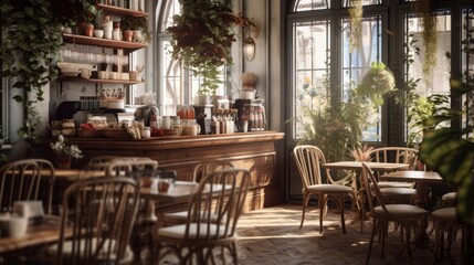 Fototapeta na wymiar A classic cafe setting for a warm and inviting backdrop
