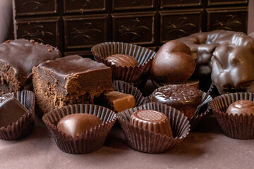 Perfect pile of chocolate includes fudge, truffles, candies and cookies