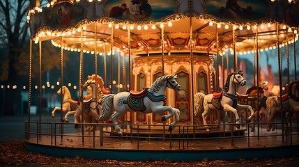 Fototapeta na wymiar A festive oktoberfest carousel with ornate horses