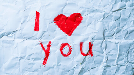 A piece of crumpled paper that says i love you