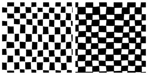 Foto auf Glas Set of irregular black and white grid seamless repeat pattern. Bundle of monochrome check aop, all over print. © MoJX.Studio