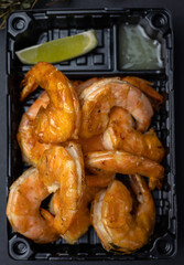Delicious fried shrimps. Delivery. close up  