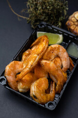 Delicious fried shrimps. Delivery. close up  