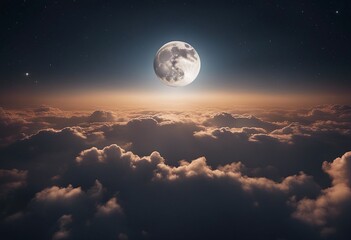 Naklejka na ściany i meble Captivating full moon illuminating clouds and stars in night sky