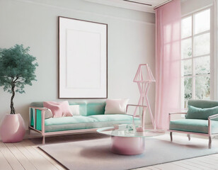 modern living room with mockup frame, 3d renderer, 