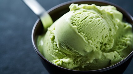 A scoop of green tea matcha ice cream in a cup