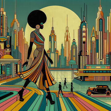 Futuristic Afro-Futurism Fashion in Urban Metropolis