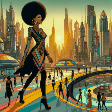 Futuristic Afro-Futurism Fashion in Urban Metropolis