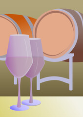 glasses of wine in a wine cellar - 733422617