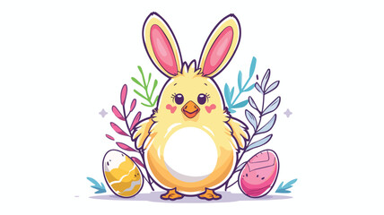 Obraz na płótnie Canvas Easter chick egg wearing bunny ears 2D linea