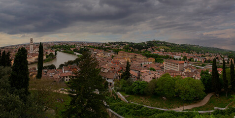 Fototapeta na wymiar Panoramic view of Verona from the air. Veneto region in Italy.