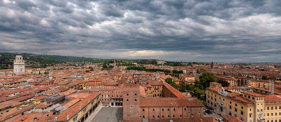 Panoramic view of Verona from the air. Veneto region in Italy.