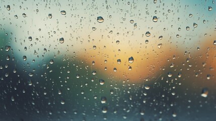 Hyper zoom of a rain soaked window with droplets