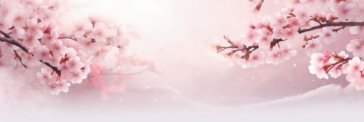 Cherry blossom flower blooming. Pink sakura flower background. Pink cherry blossom, isolated Sakura tree branch. For card, banner, invitation, social media post, poster, mobile apps, advertising. - obrazy, fototapety, plakaty
