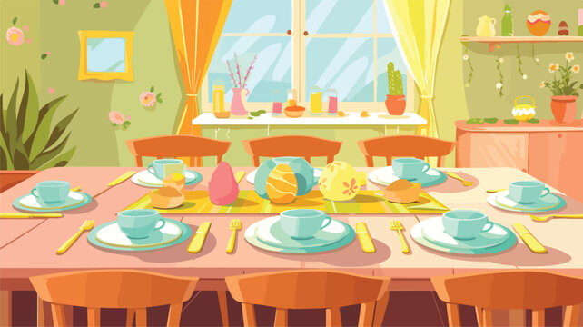 Easter dinner table setting 2D vector web