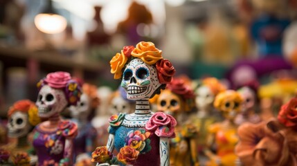 Fototapeta premium Day of the dead catrina figurine in a festive display, representing the spirit of the celebration