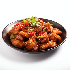 a Thai style stir fried thighs chicken with salt and chili served with chili sauce, studio light