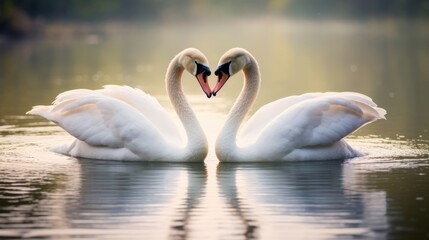 Fototapeta premium Graceful swans forming a heart shape