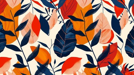 Minimalistic floral pattern in Scandinavian  colors palette. Retro groovy pattern flower art. Abstract shapes of flowers and leaves in style vector illustration