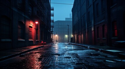Moody urban alley with cinematic ambiance - obrazy, fototapety, plakaty