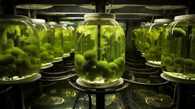Mutated algae colonies growing in a controlled environment