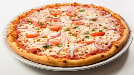 Melting Symphony: A Pizza Masterpiece Garnished on a Cheese-Strewn Pan