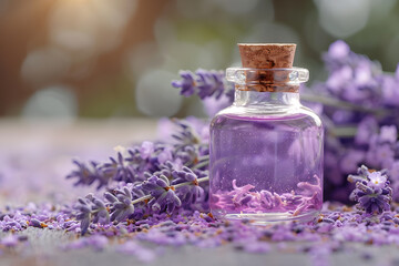 Purple Bloom: Lavender Essential Oil for Natural Relaxation. Generative AI