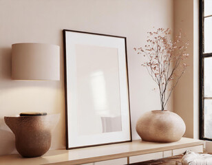 Fototapeta na wymiar Home mock up, cozy modern workplace in interior background, mockup frame, 3d render