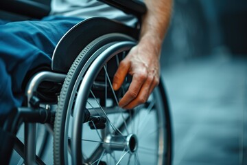 Obraz premium Male hand on wheelchair on blurred background